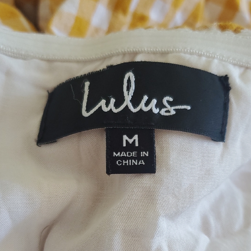 Lulus Gingham High Waist Pants Mustard Yellow Cropped Summer Cottagecore - Picture 4 of 7